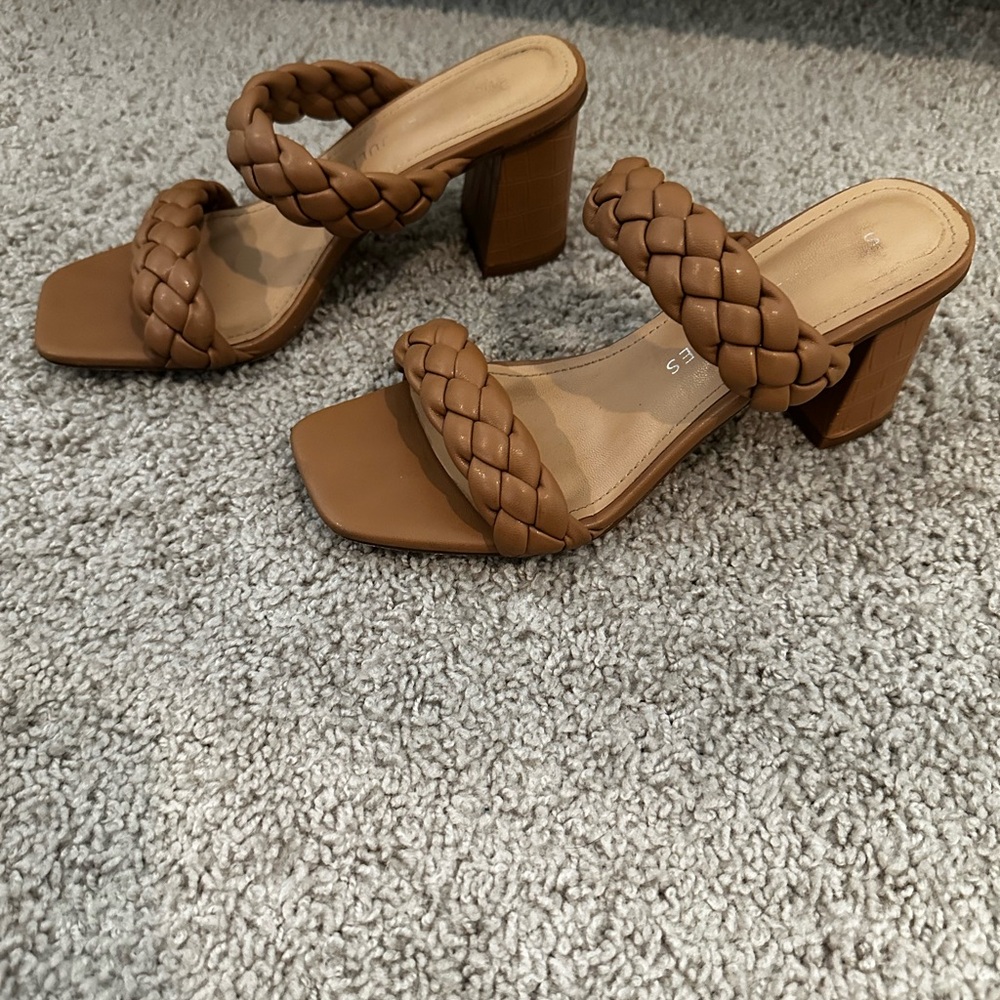 Sincerely Jules Tan Braided Block Heel Shoes